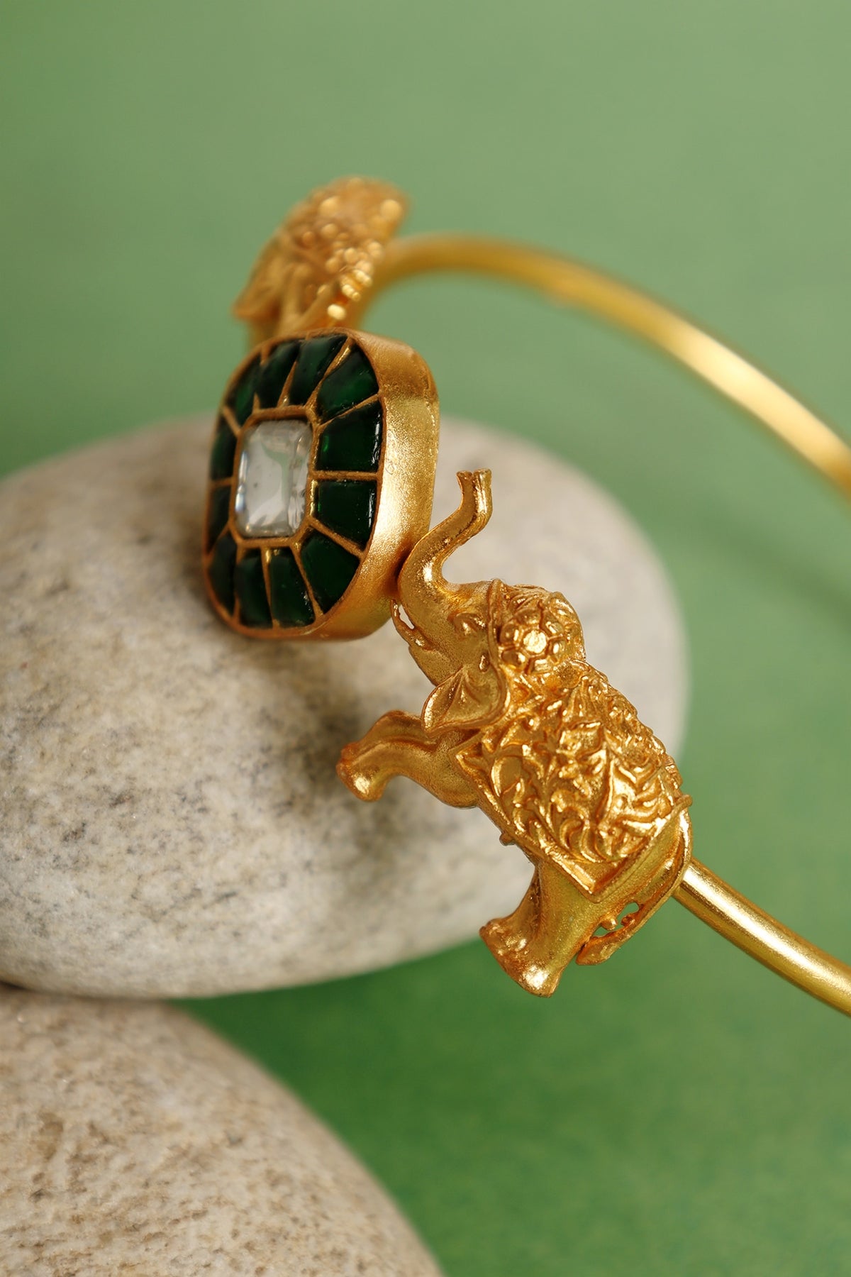 Gold Finish Elephant Motif Openable Temple Kada