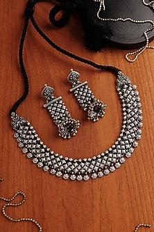 White Finish Tribal Necklace Set In Sterling Silver