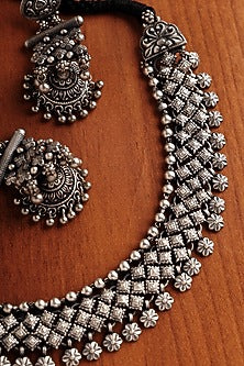White Finish Tribal Necklace Set In Sterling Silver