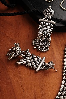 White Finish Tribal Necklace Set In Sterling Silver