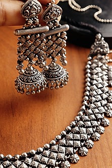 White Finish Tribal Necklace Set In Sterling Silver