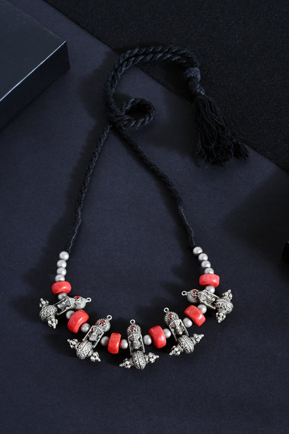 White Finish Coral Stone Tribal Necklace In Sterling Silver