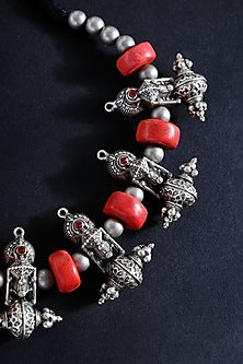 White Finish Coral Stone Tribal Necklace In Sterling Silver