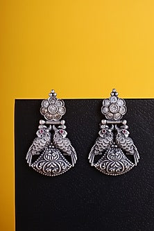 White Finish Cubic Zirconia & Kemp Stone Temple Earrings In Sterling Silver
