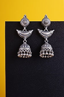White Finish Kemp Stone Temple Jhumka Earrings In Sterling Silver