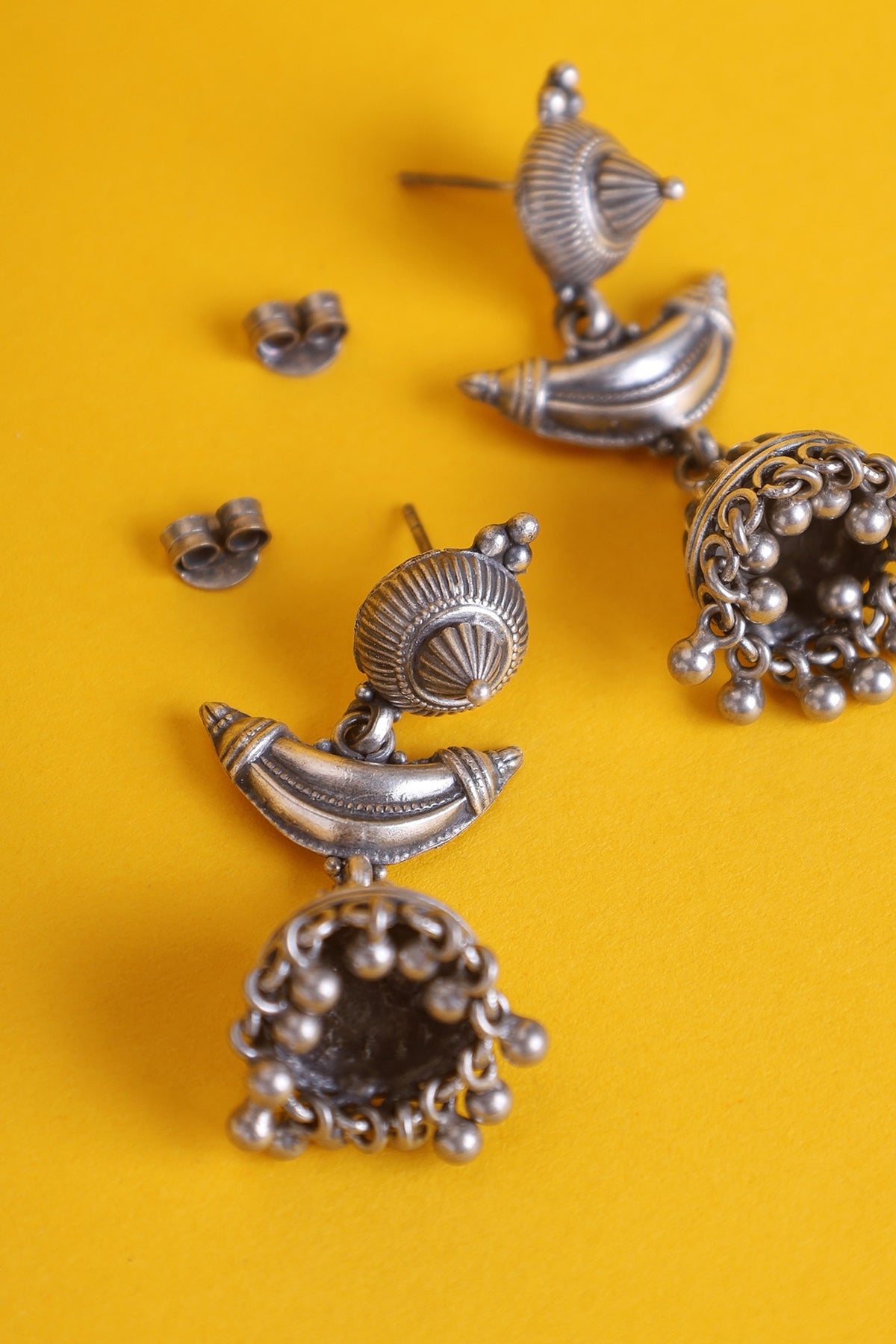 White Finish Kemp Stone Temple Jhumka Earrings In Sterling Silver