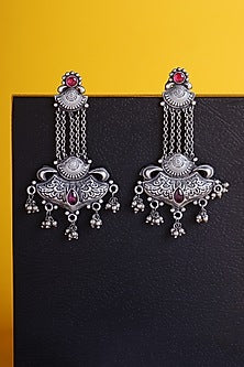 White Finish Kundan Polki Temple Dangler Earrings In Sterling Silver