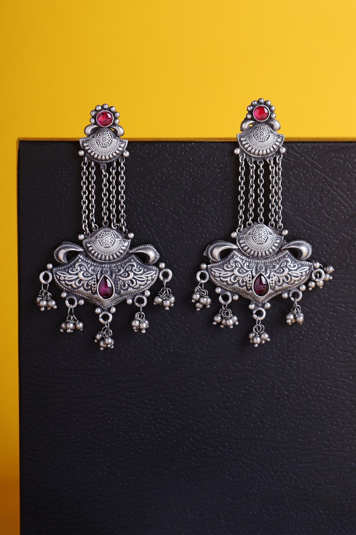 White Finish Kundan Polki Temple Dangler Earrings In Sterling Silver