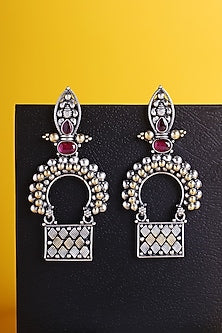 White Finish Kemp stone Temple Drop Earrings In Sterling Silver
