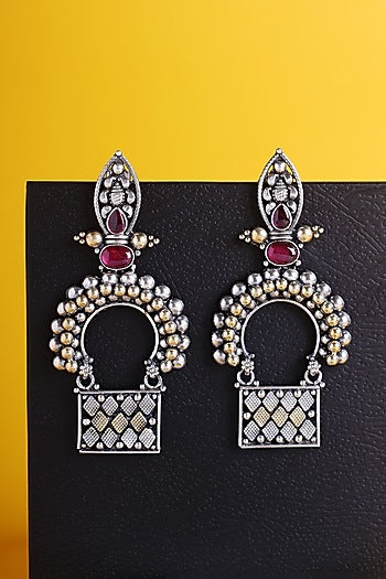 White Finish Kemp stone Temple Drop Earrings In Sterling Silver