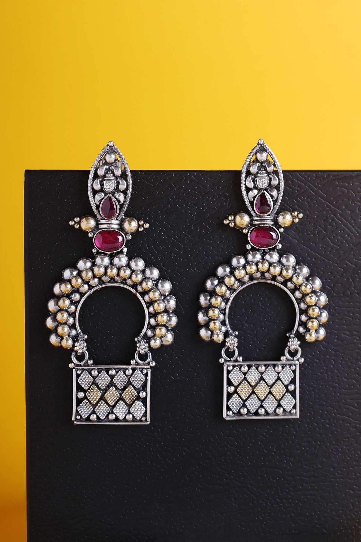 White Finish Kemp stone Temple Drop Earrings In Sterling Silver