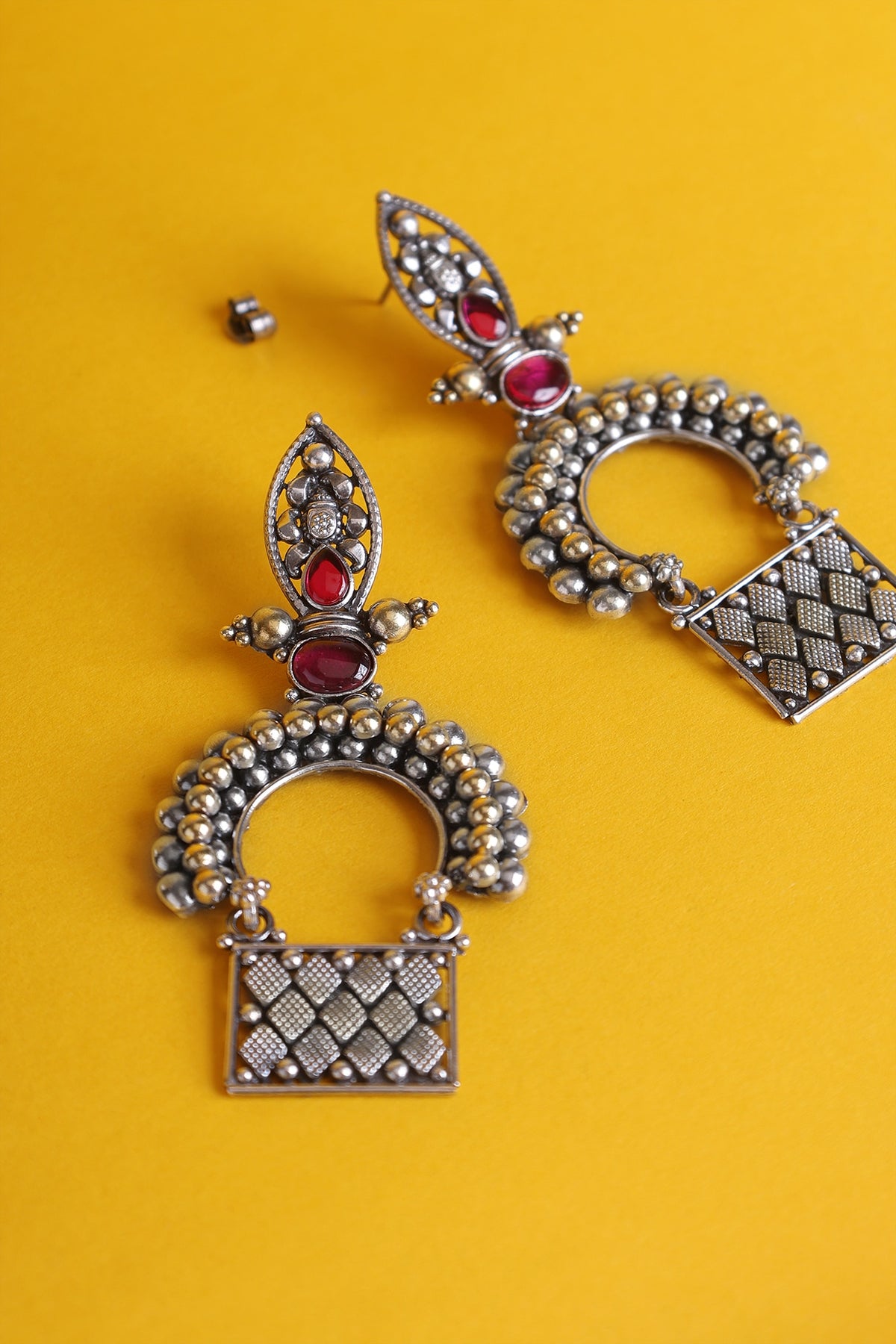 White Finish Kemp stone Temple Drop Earrings In Sterling Silver