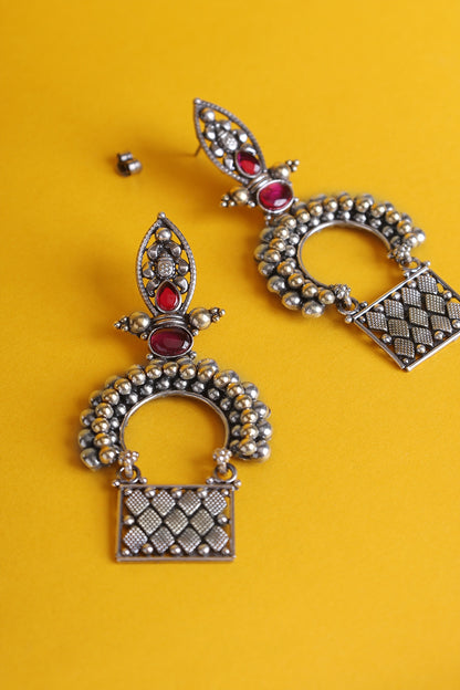 White Finish Kemp stone Temple Drop Earrings In Sterling Silver