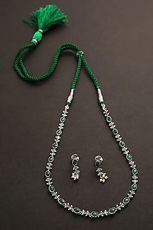 White Finish Green Kemp Stone Necklace Set In Sterling Silver