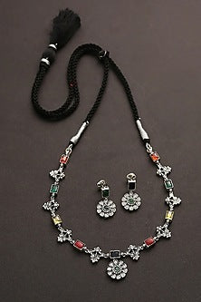 White Finish Multi-Colored Kemp Stone Necklace Set In Sterling Silver