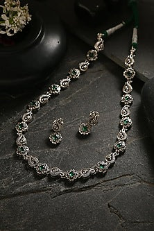 White Finish Green Kemp Stone Necklace Set In Sterling Silver