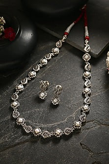 White Finish Pearl Long Necklace Set In Sterling Silver