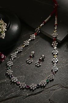 White Finish Multi-Colored Kemp Stone Long Necklace Set In Sterling Silver