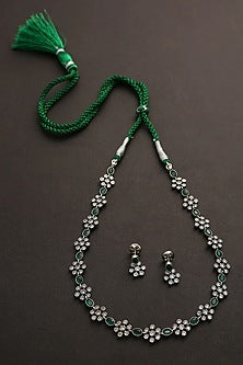 White Finish Blue Kemp Stone Long Necklace Set In Sterling Silver