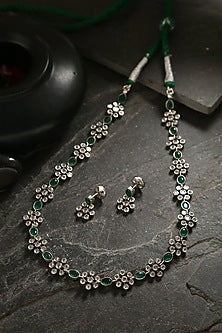 White Finish Blue Kemp Stone Long Necklace Set In Sterling Silver