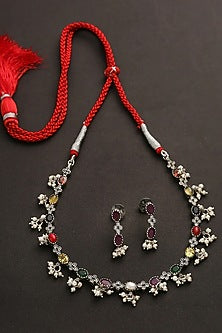 White Finish Multi-Colored Kemp Stone Necklace Set In Sterling Silver