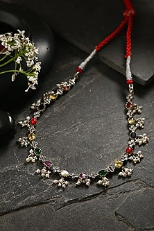 White Finish Multi-Colored Kemp Stone Necklace Set In Sterling Silver