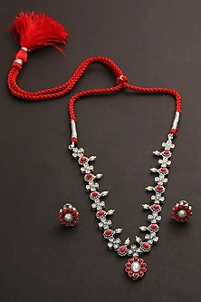 White Finish Red Kemp Stone Necklace Set In Sterling Silver