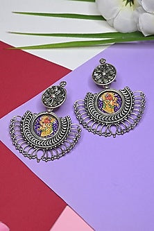 White Finish Temple Dangler Earrings In Sterling Silver