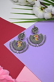 White Finish Temple Dangler Earrings In Sterling Silver