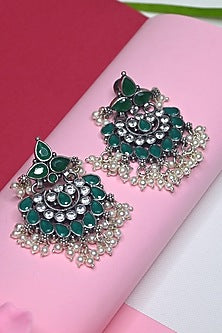 White Finish Temple Dangler Earrings In Sterling Silver