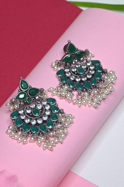 White Finish Temple Dangler Earrings In Sterling Silver