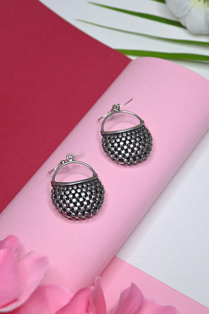 White Finish Temple Dangler Earrings In Sterling Silver