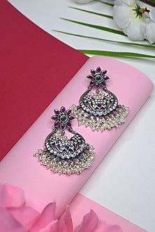 White Finish Temple Dangler Earrings In Sterling Silver