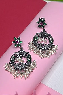 White Finish Temple Dangler Earrings In Sterling Silver