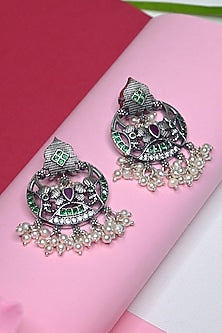 White Finish Temple Dangler Earrings In Sterling Silver