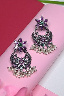 White Finish Temple Dangler Earrings In Sterling Silver