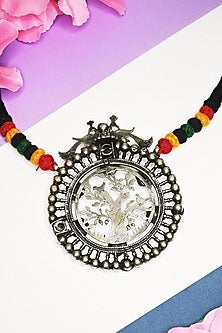 White Finish Tribal Long Necklace In Sterling Silver