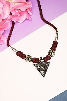 White Finish Tribal Long Necklace In Sterling Silver