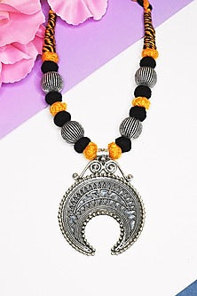 White Finish Tribal Long Necklace In Sterling Silver