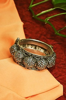 White Finish Tribal Cuff In Sterling Silver