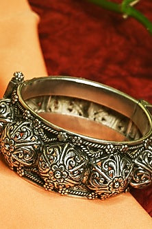 White Finish Tribal Cuff In Sterling Silver