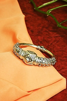 White Finish Tribal Cuff In Sterling Silver