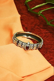 White Finish Synthetic Ruby Tribal Cuff In Sterling Silver
