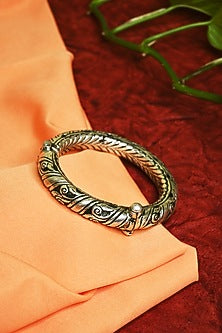 White Finish Tribal Cuff In Sterling Silver