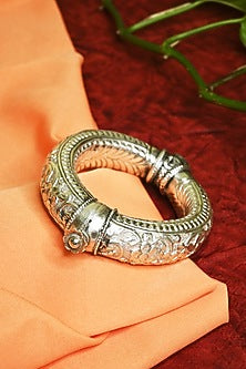 White Finish Tribal Cuff In Sterling Silver