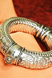 White Finish Tribal Cuff In Sterling Silver