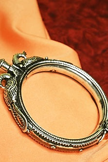 White Finish Tribal Cuff In Sterling Silver