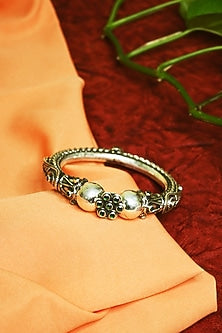 White Finish Tribal Cuff In Sterling Silver