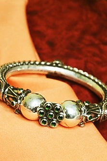 White Finish Tribal Cuff In Sterling Silver