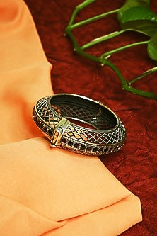 White Finish Tribal Cuff In Sterling Silver